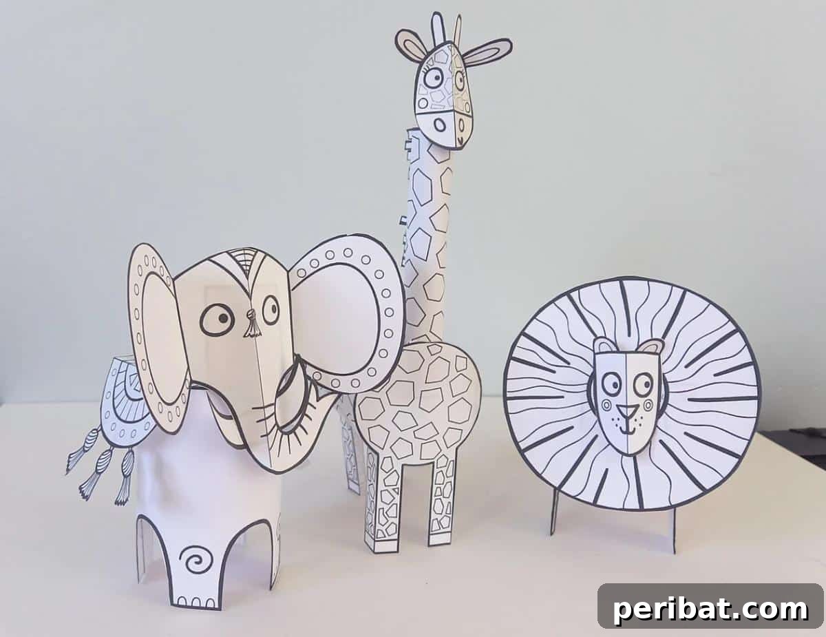40 Colorful Construction Paper Creations 38 A collection of colorful paper animals created from printable templates, including a fox, bear, and owl, perfect for a fun craft activity.