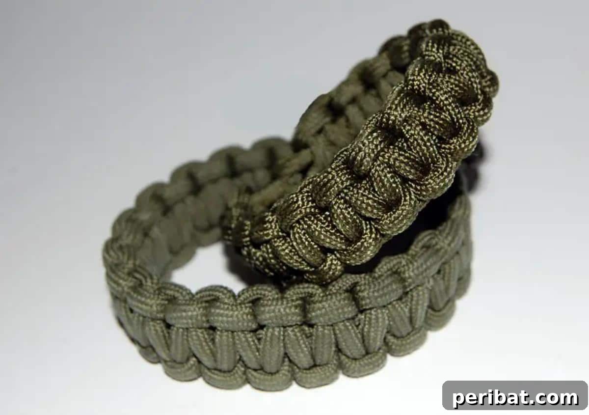 A sturdy DIY paracord bracelet, designed for survival and style.