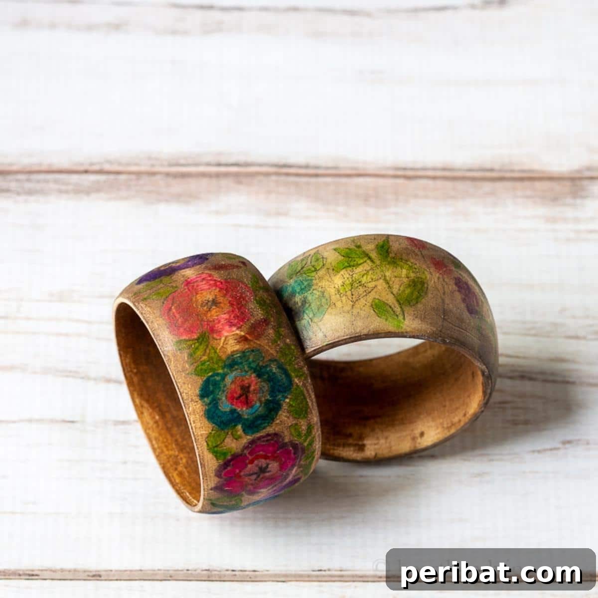 A beautifully crafted floral wooden bracelet with carved designs.
