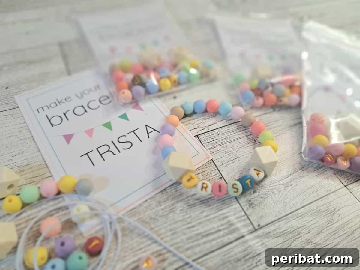 An open personalized bracelet making kit with a variety of beads and strings.