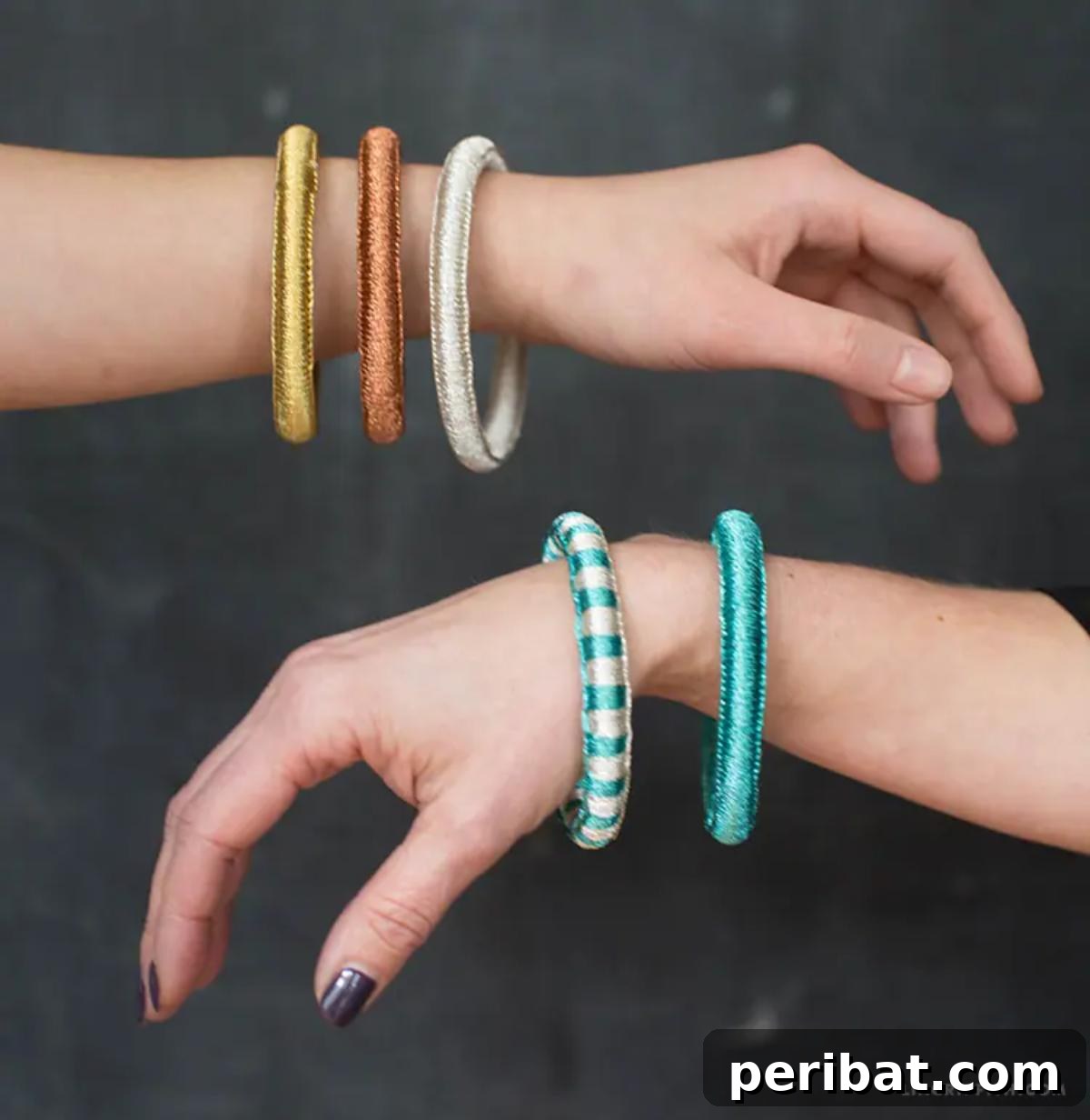 A vibrant selection of embroidery floss bracelets in various patterns.