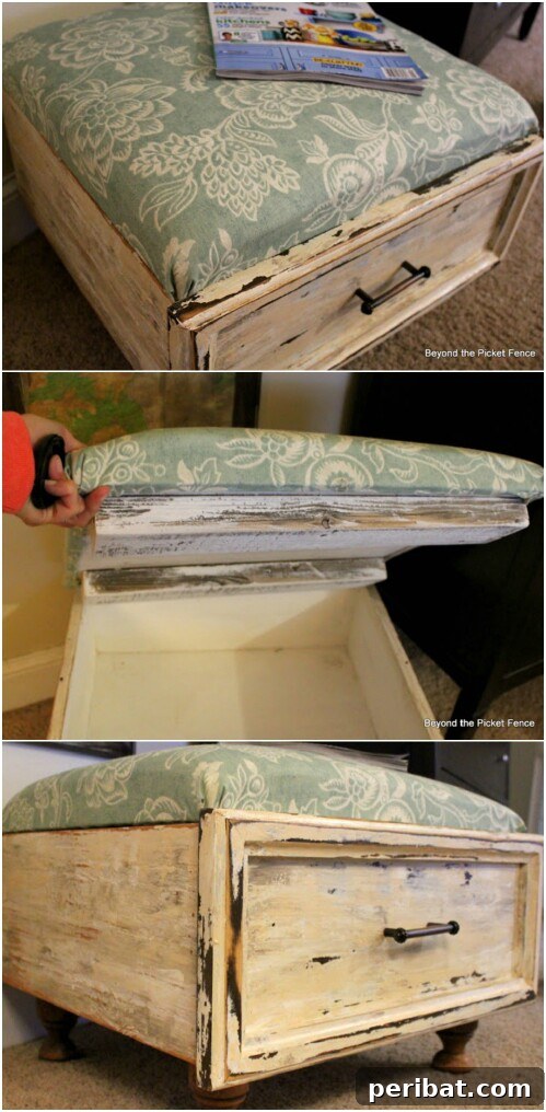 15 Unexpected Uses for Your Old Drawers 6 Ottoman with hidden storage compartment made from an old drawer