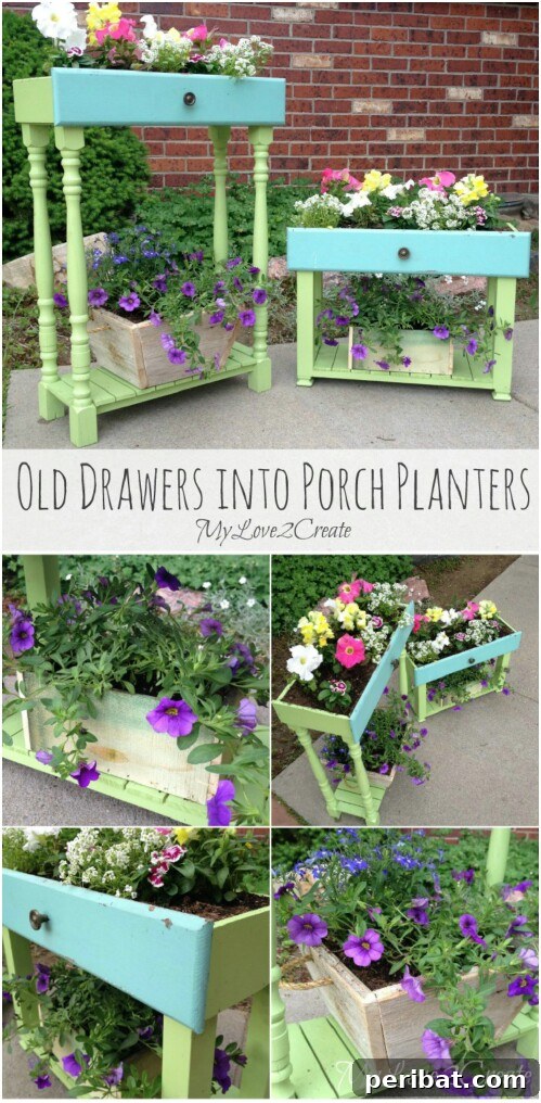 15 Unexpected Uses for Your Old Drawers 7 Decorative porch planter made from an old drawer and salvaged spindles