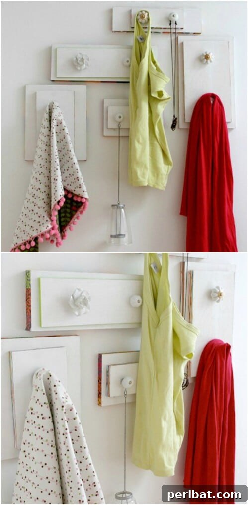 15 Unexpected Uses for Your Old Drawers 8 Entryway wall hangers made from repurposed drawer fronts with original knobs for coats and bags