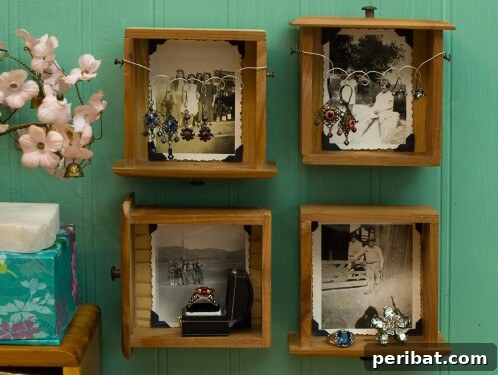 15 Unexpected Uses for Your Old Drawers 9 Unique picture frames made from small repurposed drawers, showcasing photographs