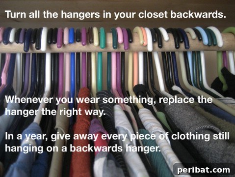 Closet hangers turned backward as a method to track clothing usage