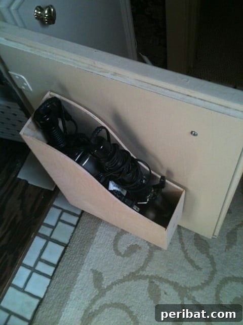 Another view of PVC pipe storage for multiple hair tools
