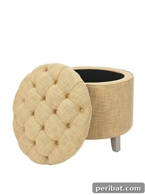 Living room ottoman with hidden built-in storage compartment