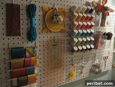 Pegboard wall organizer for art and crafting tools and supplies