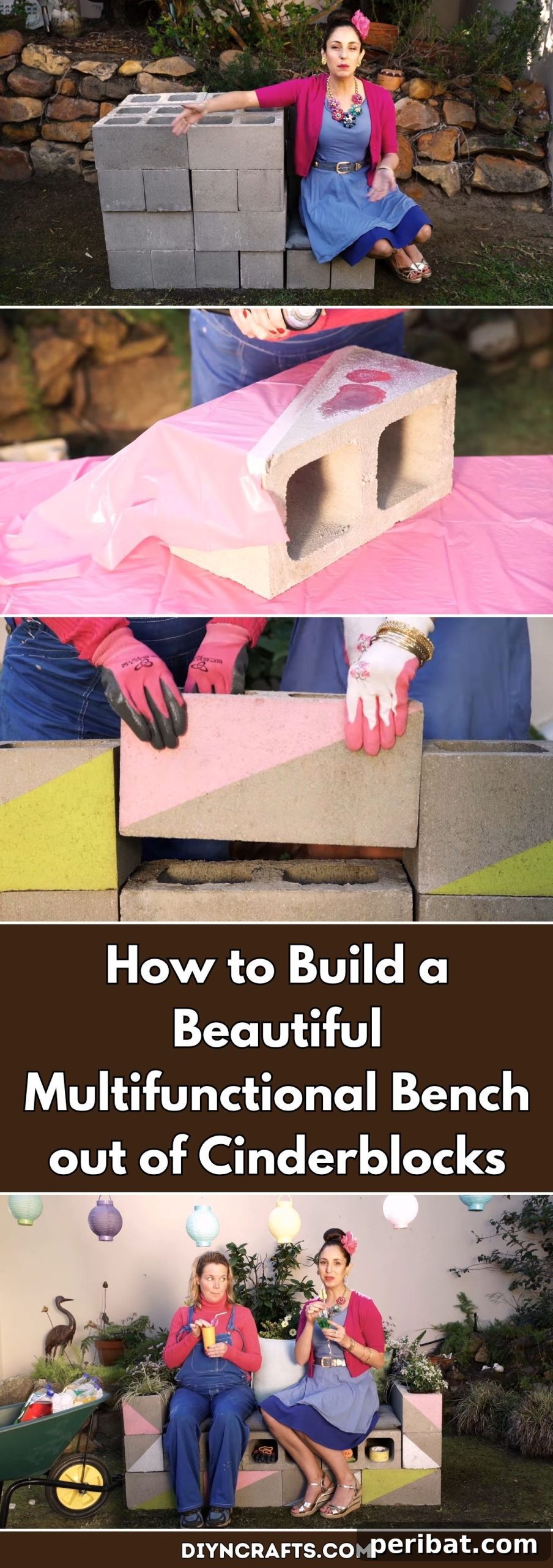 Transform Cinder Blocks into a Beautiful Versatile Bench 2 How to Build a Beautiful Multifunctional Bench out of Cinderblocks for your outdoor space