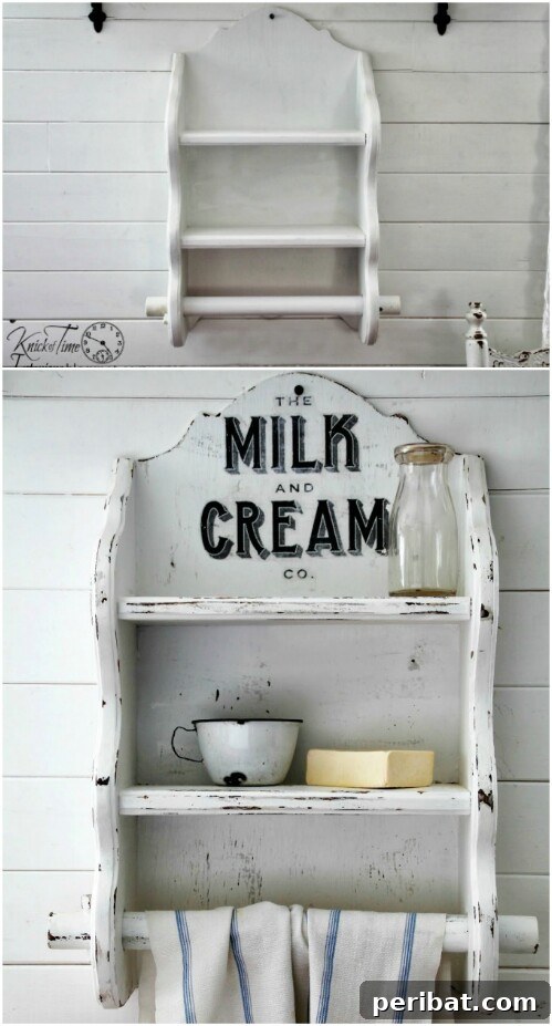 Reclaimed Wood Wonders for a Stylish Sustainable Home 13 Kitchen shelf with a vintage stamp on top