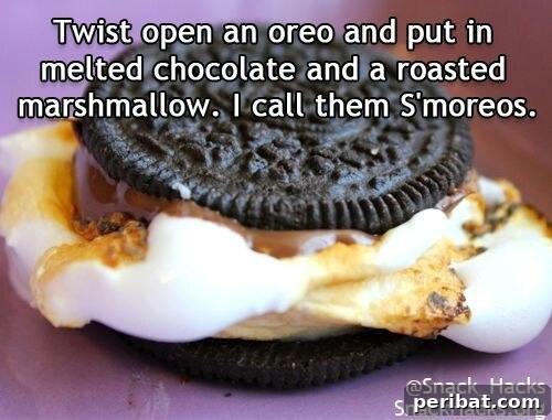 55+ Ultimate Camping Hacks to Master the Wilderness 24 An Oreo cookie with chocolate and a roasted marshmallow creates a delicious S'moreo.