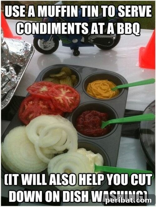 55+ Ultimate Camping Hacks to Master the Wilderness 36 A muffin tin makes a perfect, organized condiment station for outdoor cooking and barbecues.