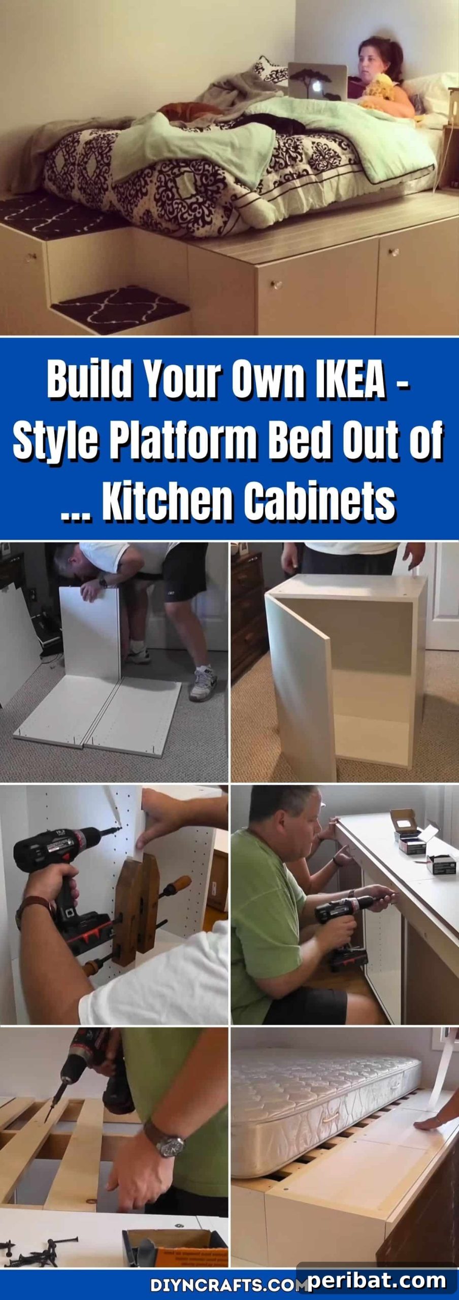 Convert Kitchen Cabinets into an IKEA Style Platform Bed 2 Transform your bedroom with a DIY IKEA-style platform bed made from kitchen cabinets. Creative storage solutions for modern living.