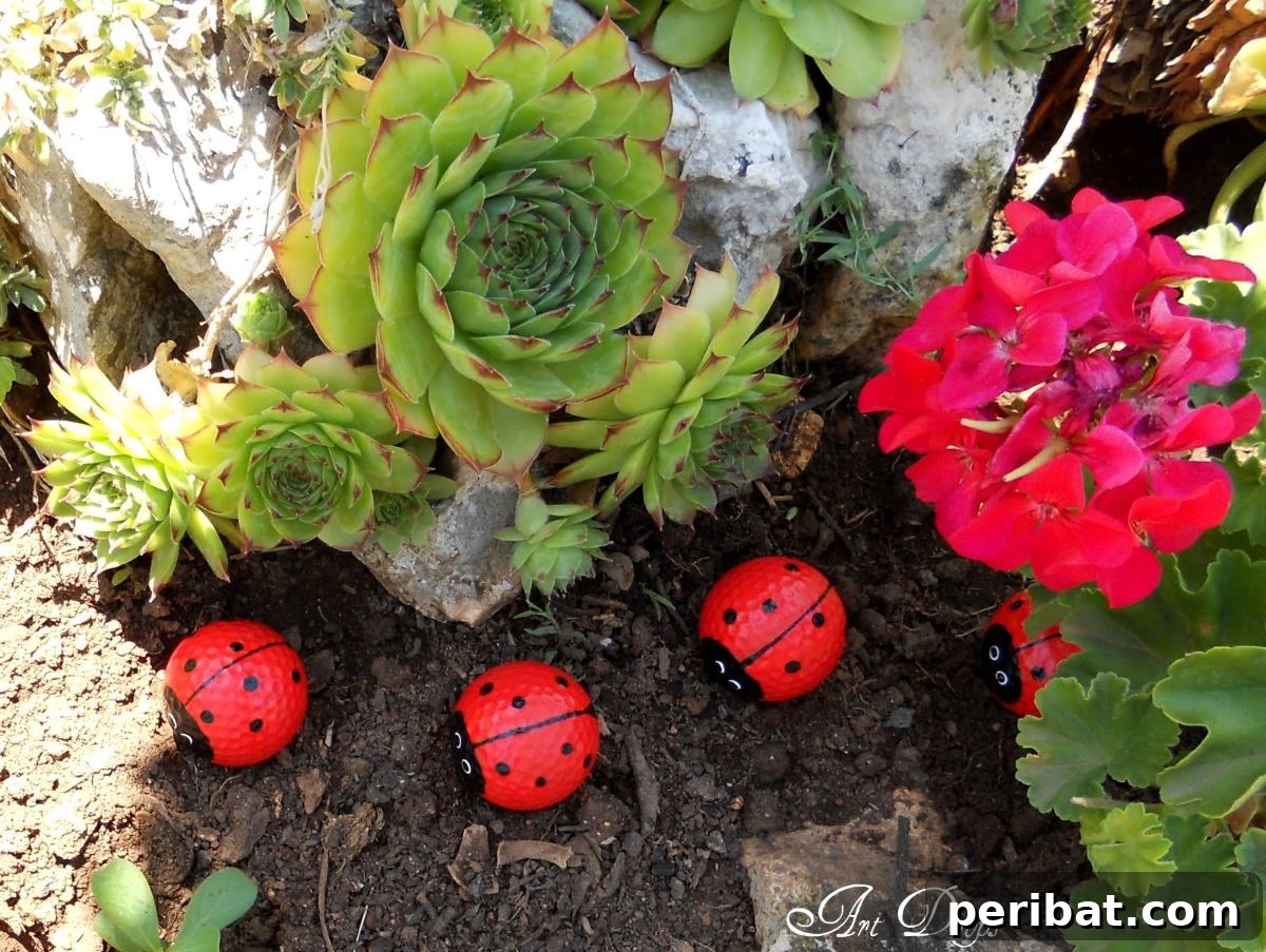 Eski Golf Toplarından Akıl Almaz Şirin Uğur Böcekleri Yapın 4 Finished ladybug garden ornaments made from golf balls