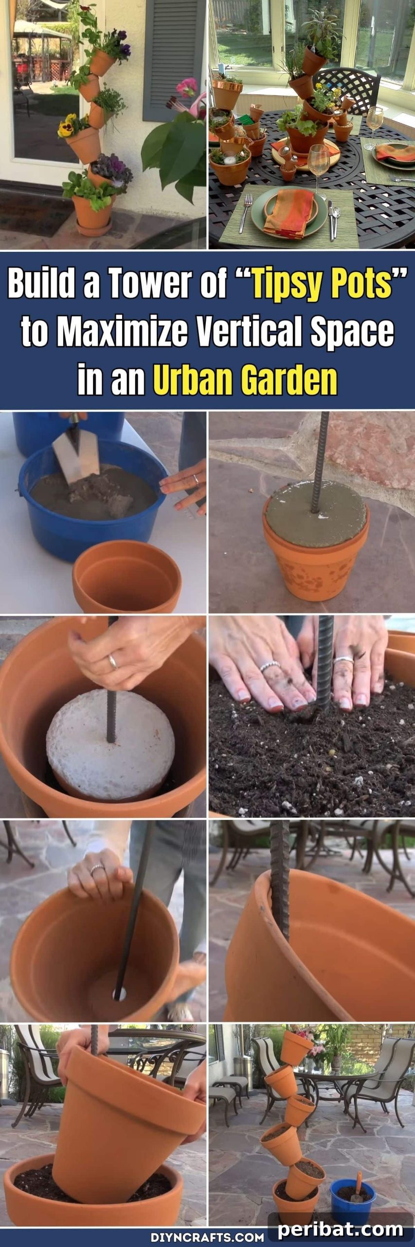 Build a Tower of “Tipsy Pots” to Maximize Vertical Space in an Urban Garden