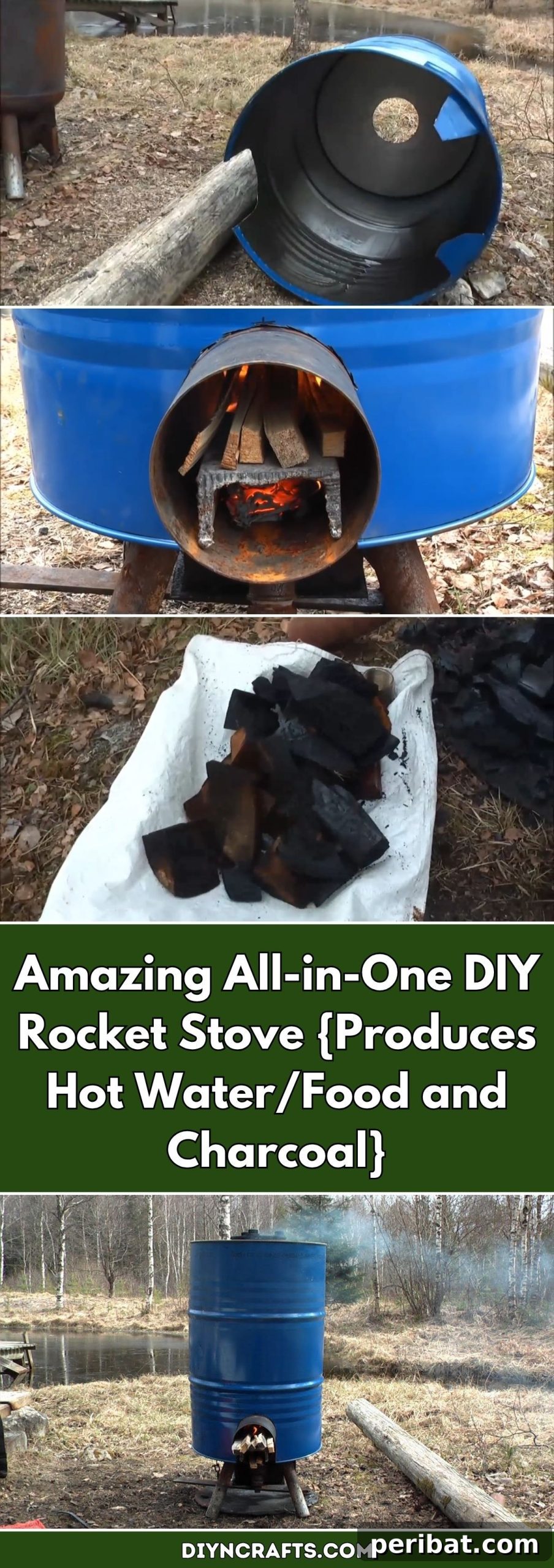 Craft Your Own Multi-Purpose Rocket Stove: Cook, Heat Water, and Produce Biochar 2 Amazing All-in-One DIY Rocket Stove {Produces Hot Water/Food and Charcoal} pinterest image