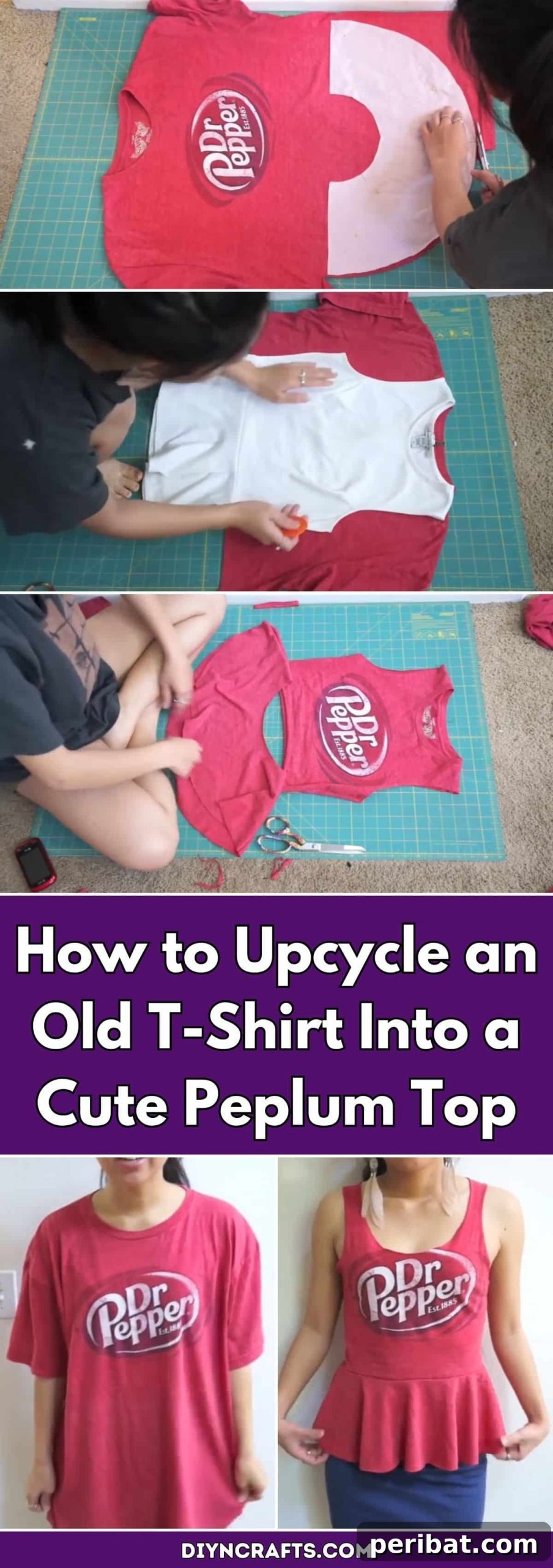 Give Your Old Tee a Chic Peplum Makeover 2 How to Upcycle an Old T-Shirt Into a Cute Peplum Top pinterest image