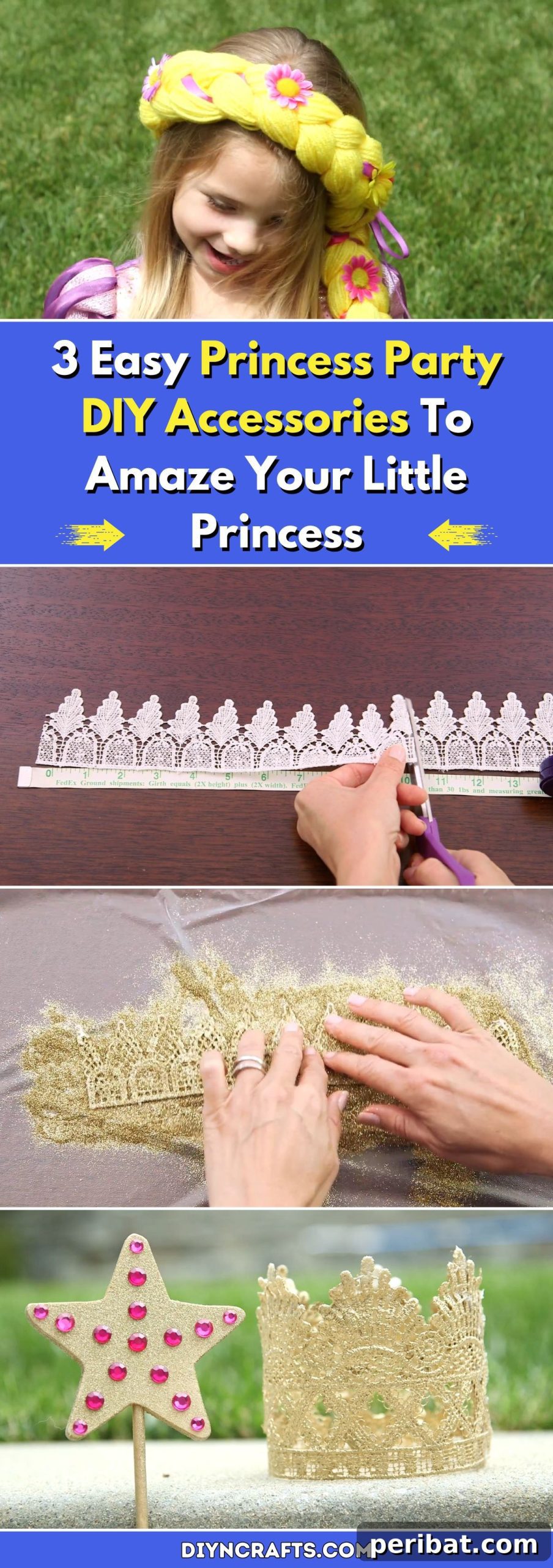 Delightful DIY princess accessories including a sparkling crown and magic wand for a enchanting party