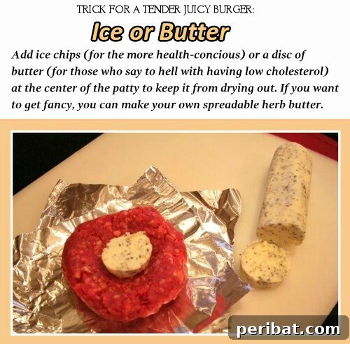 Grilling Game Changers Smart Hacks for Your Best BBQ Ever 12 Burger patty with a small piece of butter or ice chip for moisture