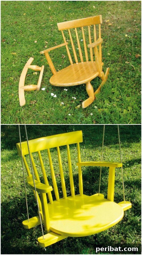 Chair Reinvention: Ingenious Ways to Give Old Seats New Purpose 15 Old wooden dining chair transformed into a charming outdoor swing