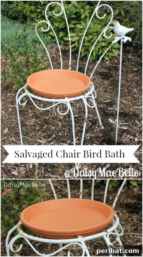 Chair Reinvention: Ingenious Ways to Give Old Seats New Purpose 17 Old chair repurposed into a charming garden bird bath