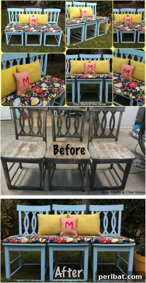 Chair Reinvention: Ingenious Ways to Give Old Seats New Purpose 3 DIY Outdoor Bench made from repurposed chairs