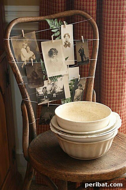 Chair Reinvention: Ingenious Ways to Give Old Seats New Purpose 22 Old chair repurposed as a sentimental picture display