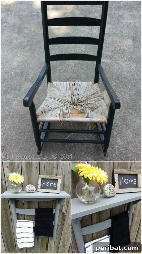 Chair Reinvention: Ingenious Ways to Give Old Seats New Purpose 9 Upcycled chair transformed into a bathroom shelf and towel hanger