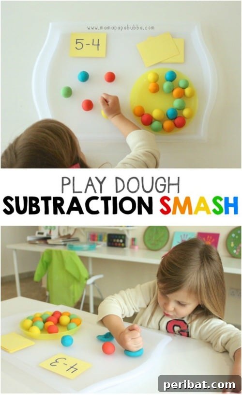 Subtraction Smash - Fun Playdough Games, Projects, and Activities