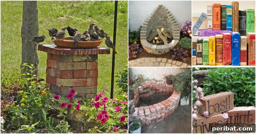 20 Brilliant Second Acts for Your Old Bricks 2 Photo collage showcasing diverse DIY brick projects for garden and home improvement.