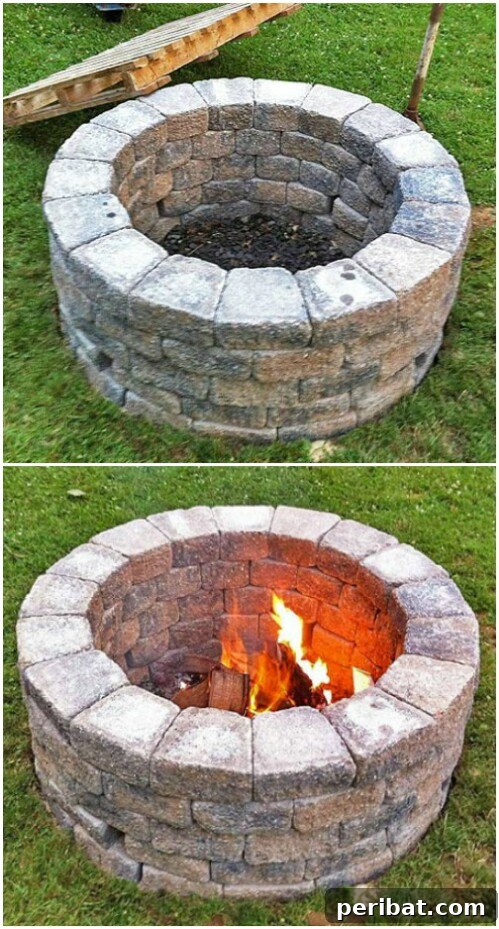 20 Brilliant Second Acts for Your Old Bricks 12 A circular brick fire pit in a backyard setting.