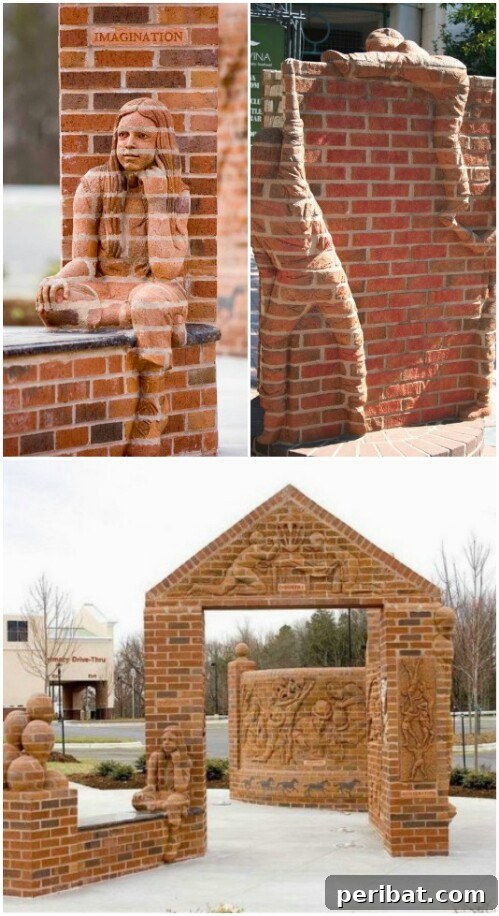20 Brilliant Second Acts for Your Old Bricks 18 Intricate brick sculptures in a garden setting.