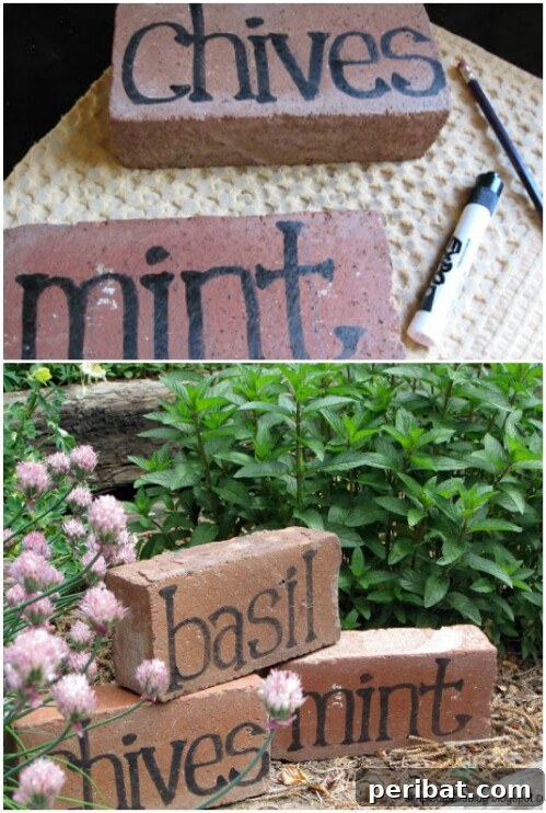 20 Brilliant Second Acts for Your Old Bricks 22 Bricks used as garden markers, labeling different herbs.