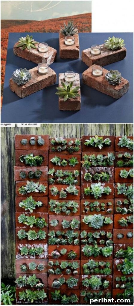 20 Brilliant Second Acts for Your Old Bricks 4 Bricks used as planters for succulents and candleholders.