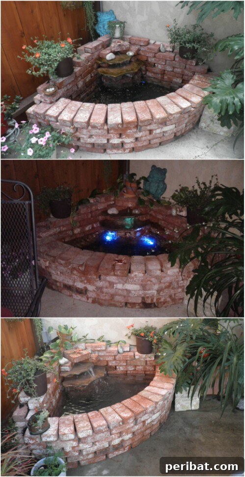 20 Brilliant Second Acts for Your Old Bricks 7 A small, multi-tiered brick waterfall on a patio.