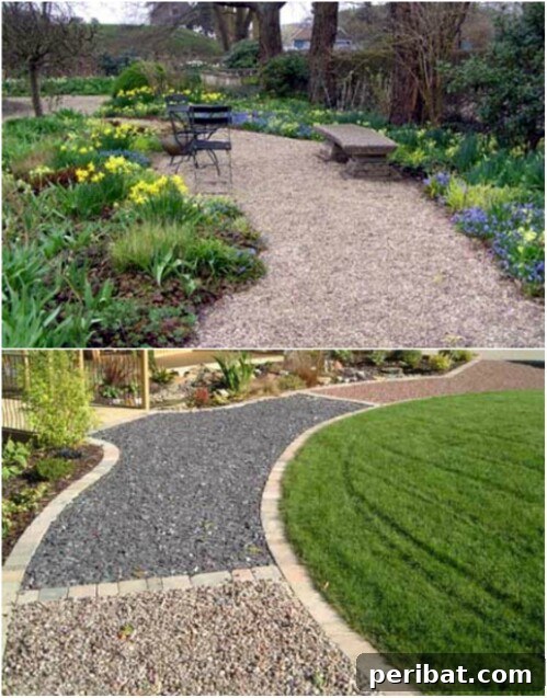 20 Brilliant Second Acts for Your Old Bricks 10 A gravel walkway with a decorative brick border.