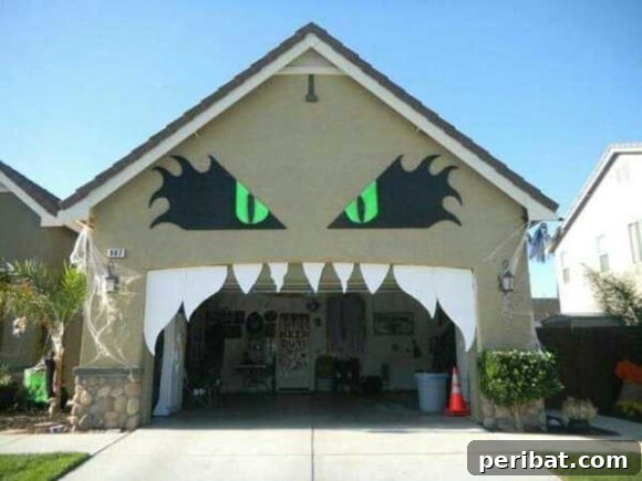 30 Monstrous Ways to Welcome Trick-or-Treaters: Doors & Wreaths for Halloween 11 Garage Door Transformed into a Large Halloween Monster Face