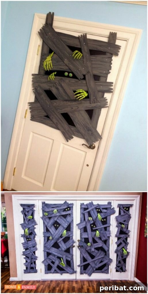 30 Monstrous Ways to Welcome Trick-or-Treaters: Doors & Wreaths for Halloween 18 Highly Detailed Zombie Apocalypse Halloween Door Decoration