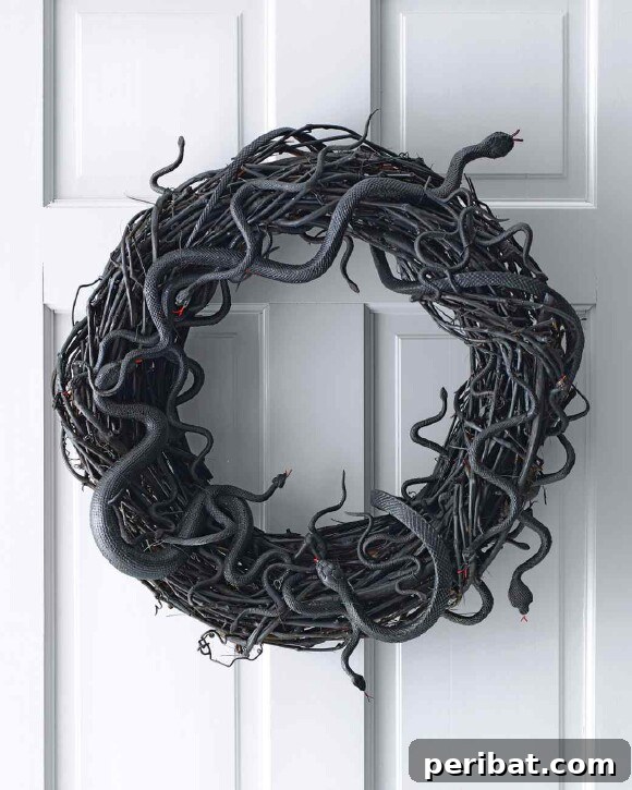30 Monstrous Ways to Welcome Trick-or-Treaters: Doors & Wreaths for Halloween 26 Spectacular Snake Halloween Wreath Decoration