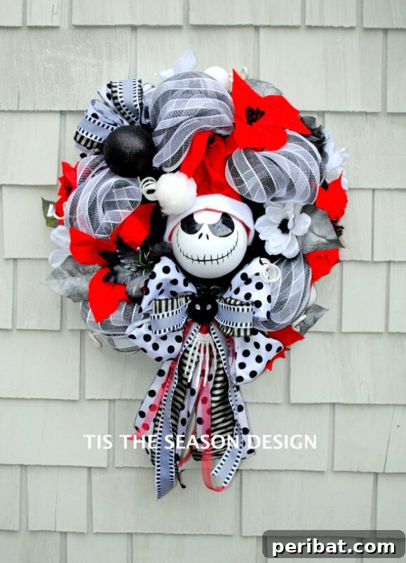 30 Monstrous Ways to Welcome Trick-or-Treaters: Doors & Wreaths for Halloween 29 Elegant Nightmare Before Christmas Wreath featuring Jack Skellington