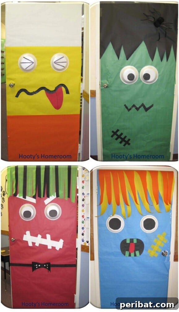 30 Monstrous Ways to Welcome Trick-or-Treaters: Doors & Wreaths for Halloween 7 Collection of Cute Monster Classroom Doors for Halloween