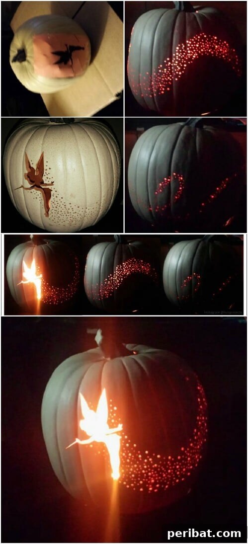 Tinker Bell with Pixie Dust pumpkin carving that magically glows