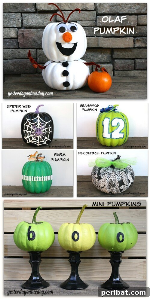 Collection of amazing no-carve pumpkin decorating ideas for easy Halloween crafts