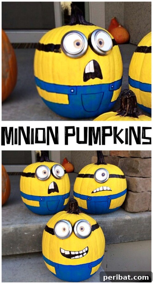 No-carve Minion pumpkins with funny expressions for Halloween