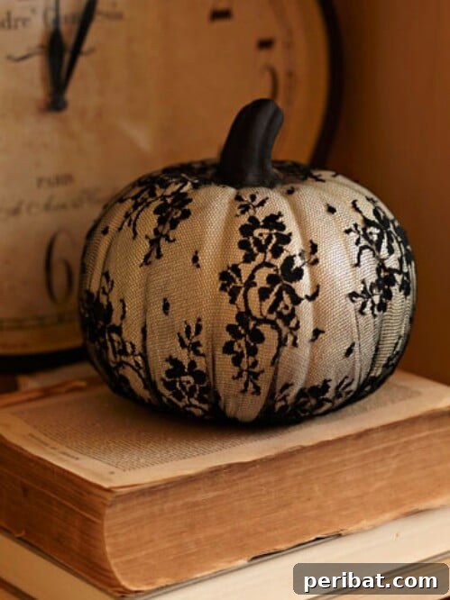 Pumpkin decorated with actual lace for a simple yet sophisticated look