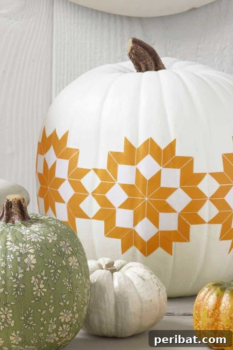 Pumpkin featuring a beautiful traditional quilt motif, applied with decoupage