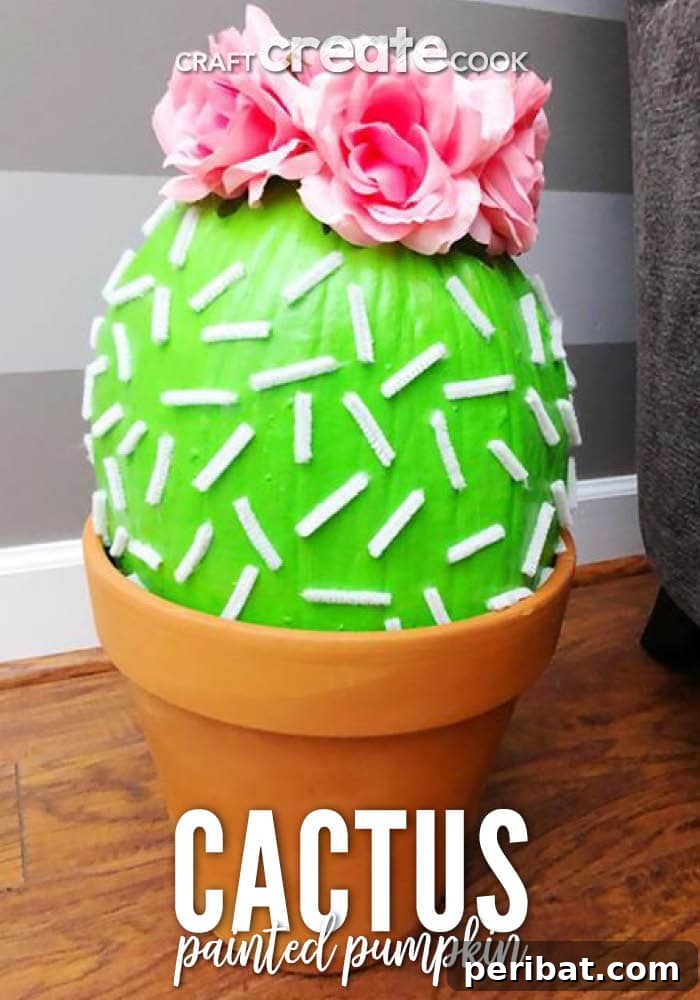 Cactus pumpkin in flower pot, a creative no-carve decoration