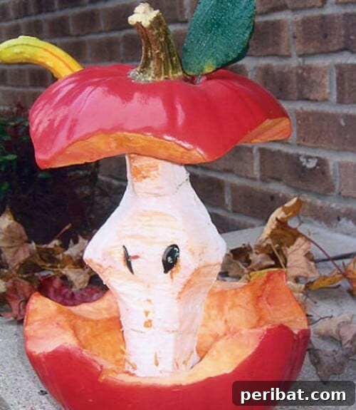 Pumpkin transformed to look exactly like a giant apple core