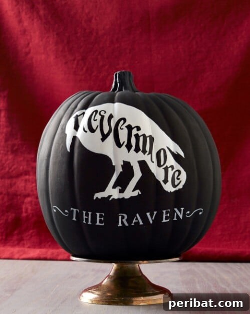 Nevermore Pumpkin, a black and white tribute to Edgar Allan Poe's 'The Raven'